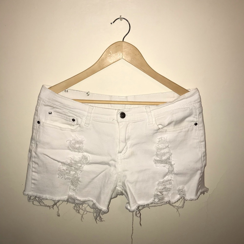White Distressed Denim Shorts